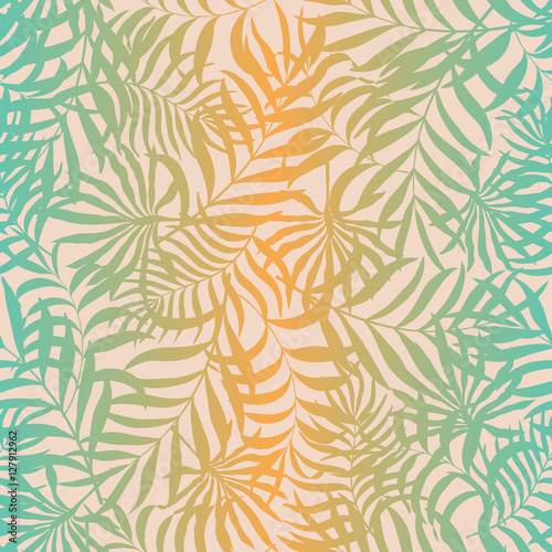 Seamless pattern with hand-drawn tropical leaves