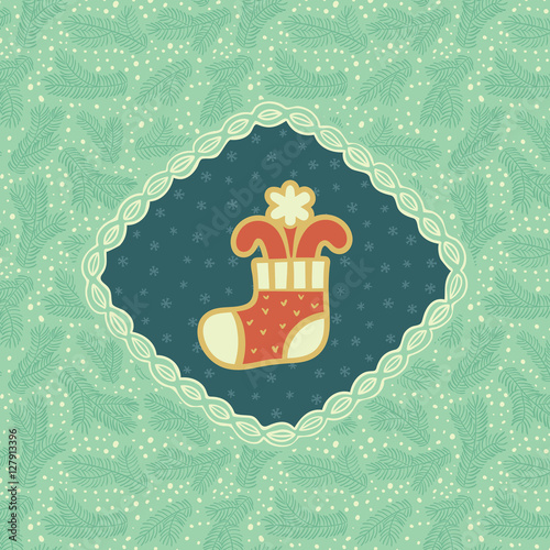 Christmas and New Year vintage ornate frame with holiday stocking symbol