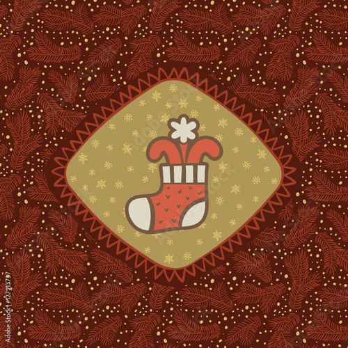 Christmas and New Year vintage ornate frame with holiday stocking symbol