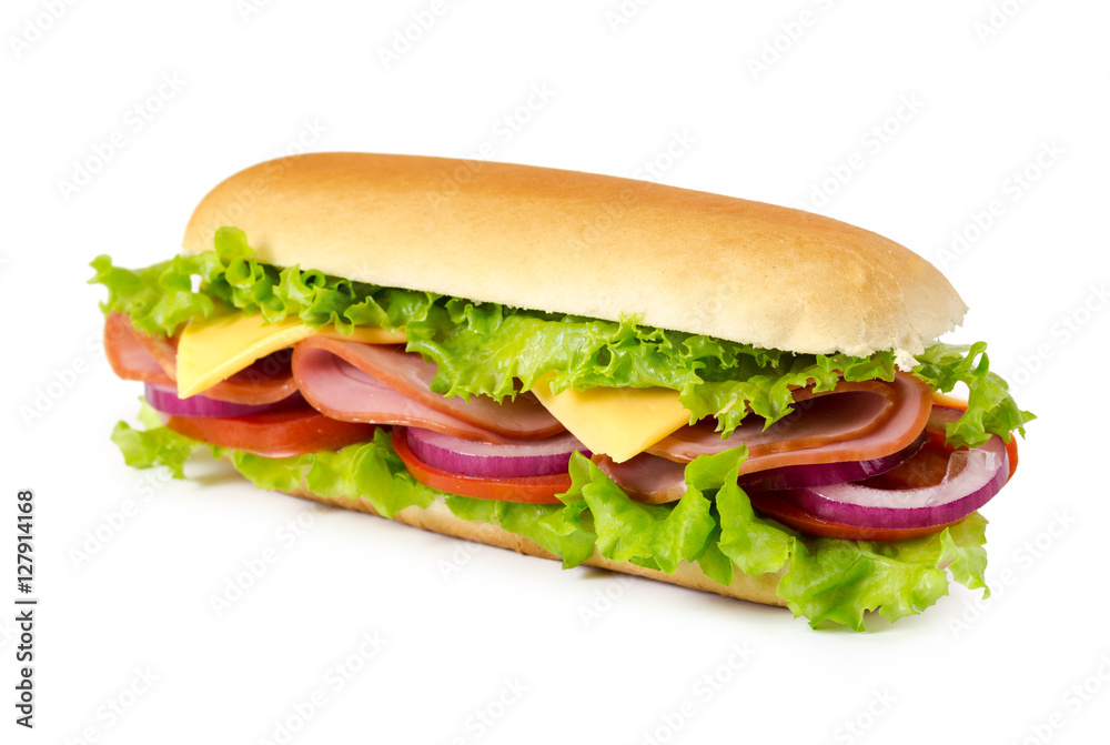 Sandwich with ham, tomato, cheese, onion and lettuce Sandwich with ham, tomato, cheese, onion and lettuce