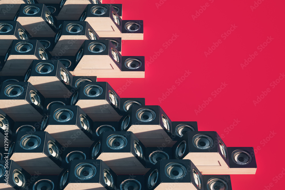 Stylish Music speakers isometric. 3d design with long shadow. 3d illustration Stylish Music speakers isometric. 3d design with long shadow. 3d illustration