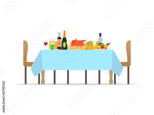 Vector table for festive holiday romantic dinner