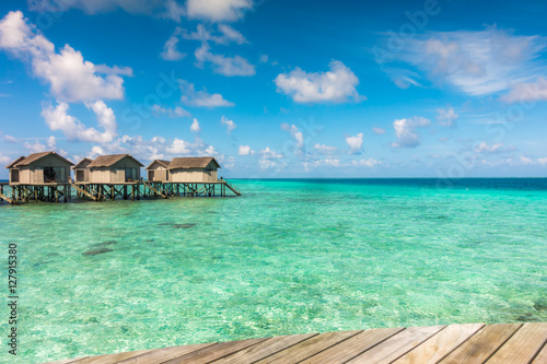 Fototapeta Naklejka Na Ścianę i Meble -  Beautiful tropical Maldives resort hotel with beach and blue wat