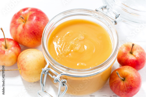 fresh apple sauce, closeup top view