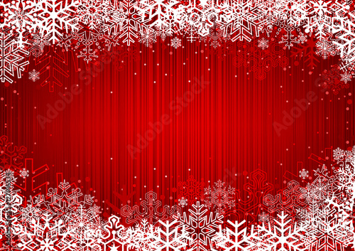 Red Christmas Background with Snowflakes over Red Stripped Background - Winte...