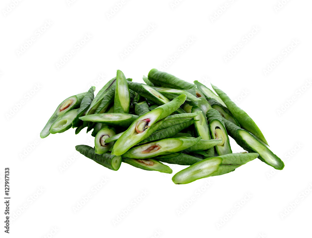 green long bean slice Isolated on white background green long bean slice Isolated on white background
