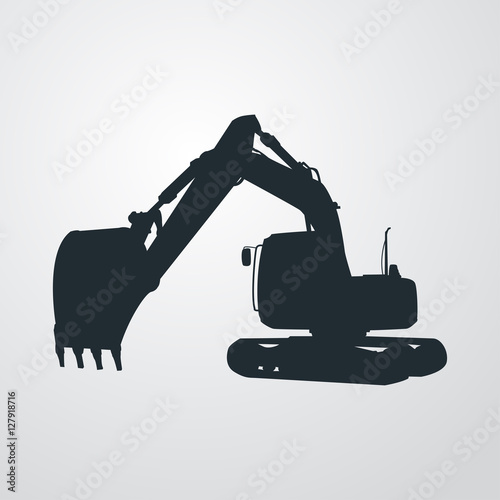 Icono plano silueta excavadora en fondo degradado