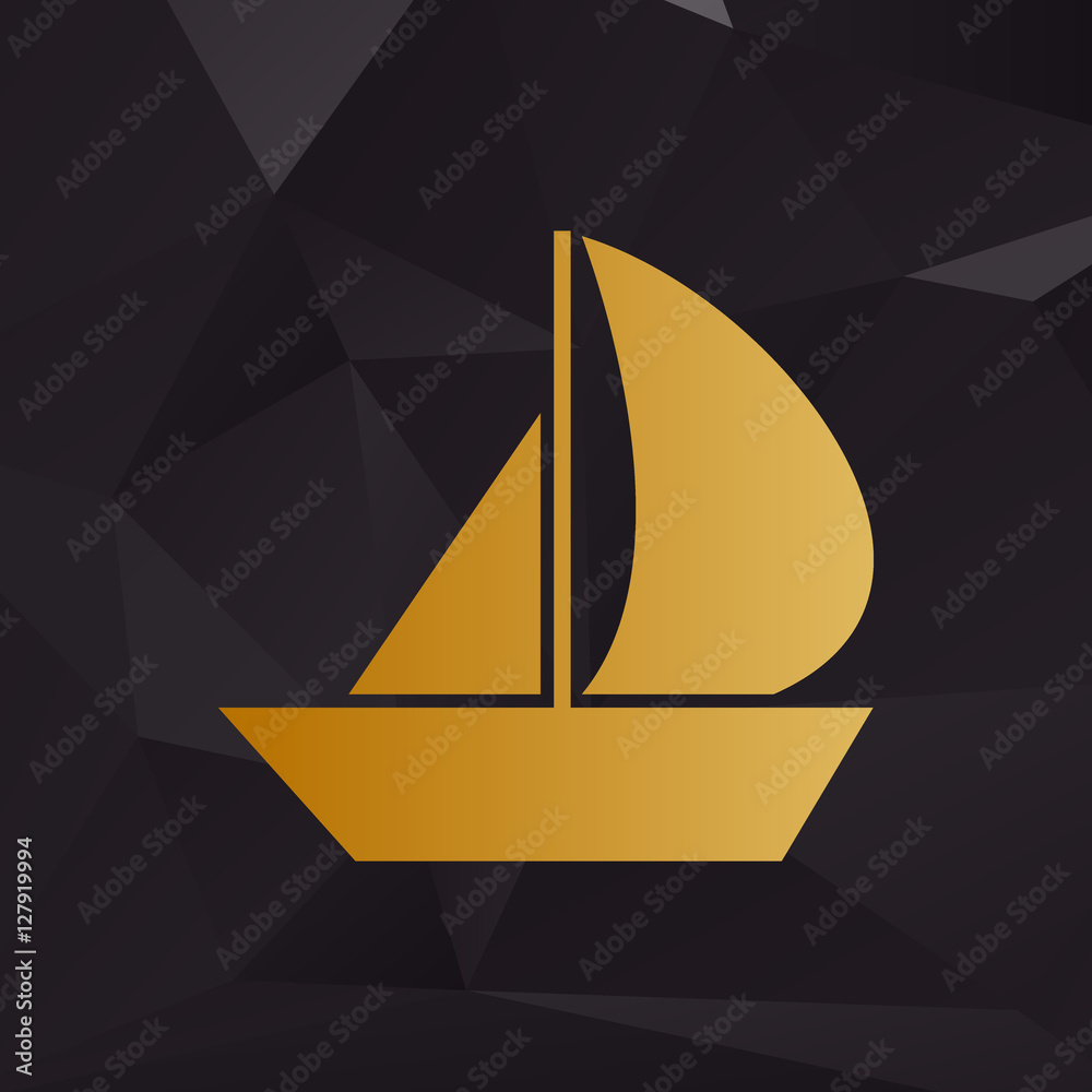 Sail Boat sign. Golden style on background with polygons. Sail Boat sign. Golden style on background with polygons.
