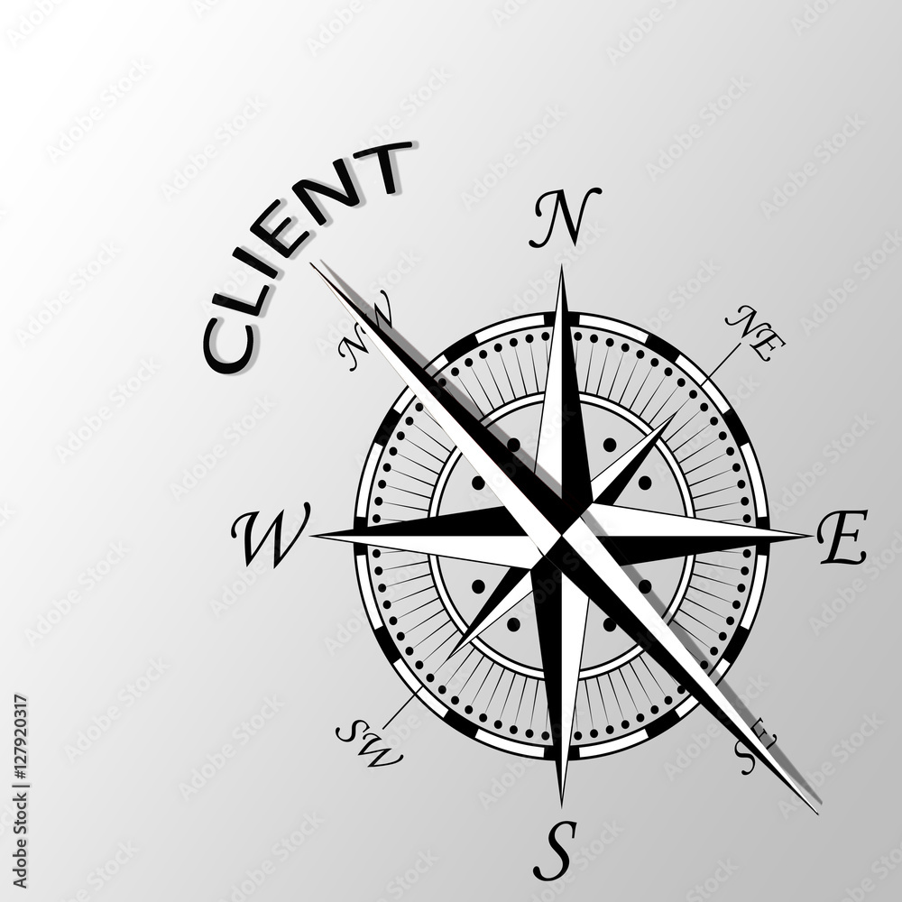 Illustration of client written aside compass Illustration of client written aside compass