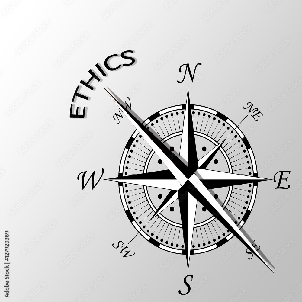 Illustration of ethics written aside compass Illustration of ethics written aside compass
