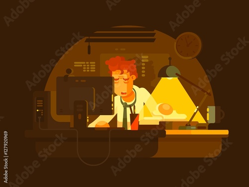 Tired man working late