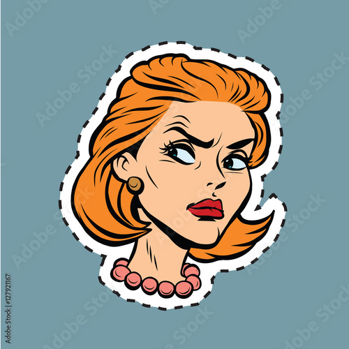 Angry girl face Emoji sticker label