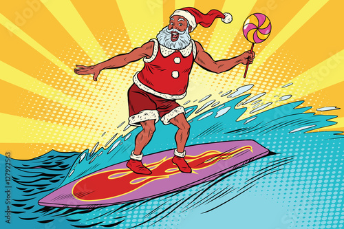 Photography Sports Santa Claus on a surfboard