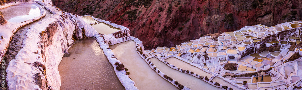 View of salt ponds, Maras, Cuzco, Peru - obrazy, fototapety, plakaty 