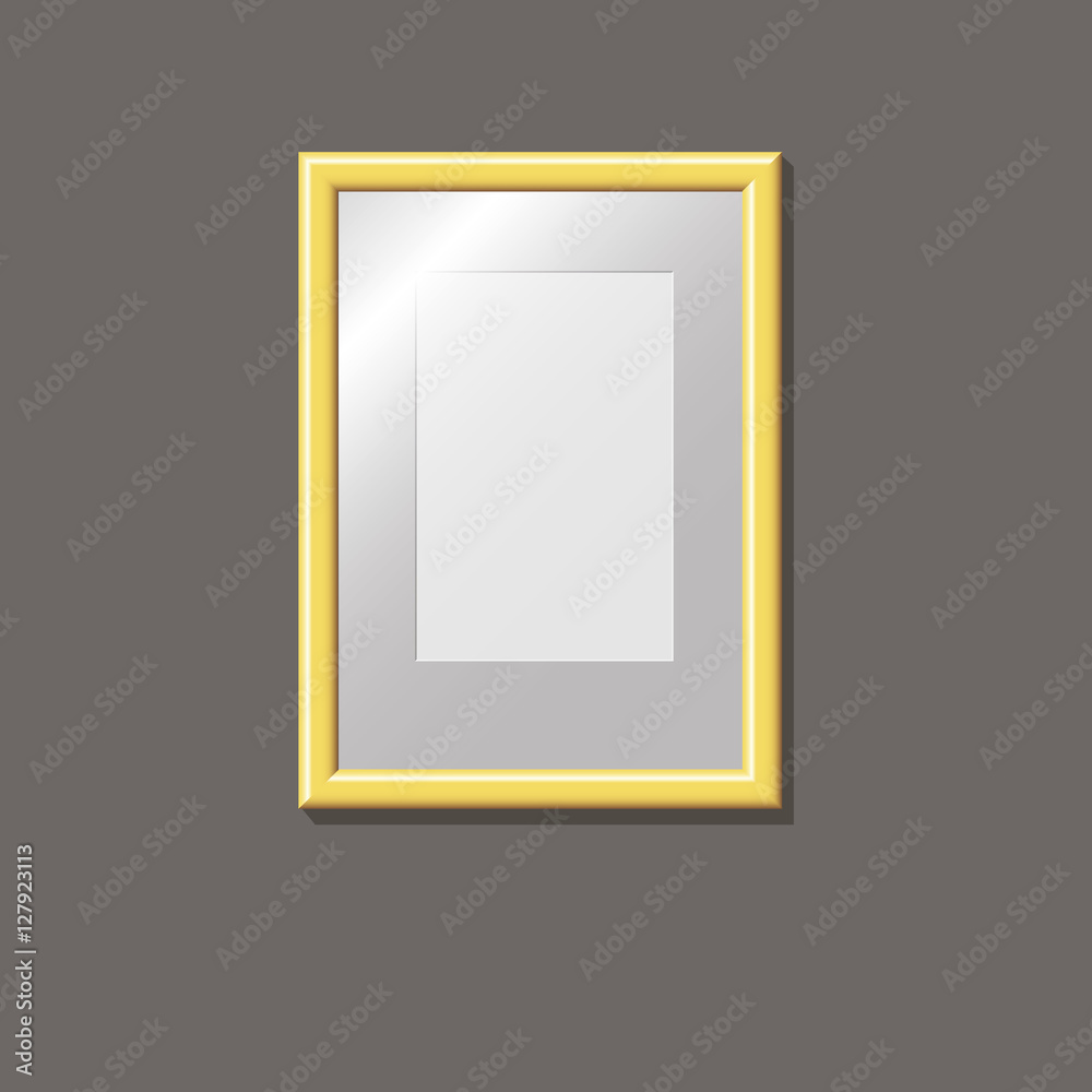 Empty gold frame on the wall, pattern, vector illustration