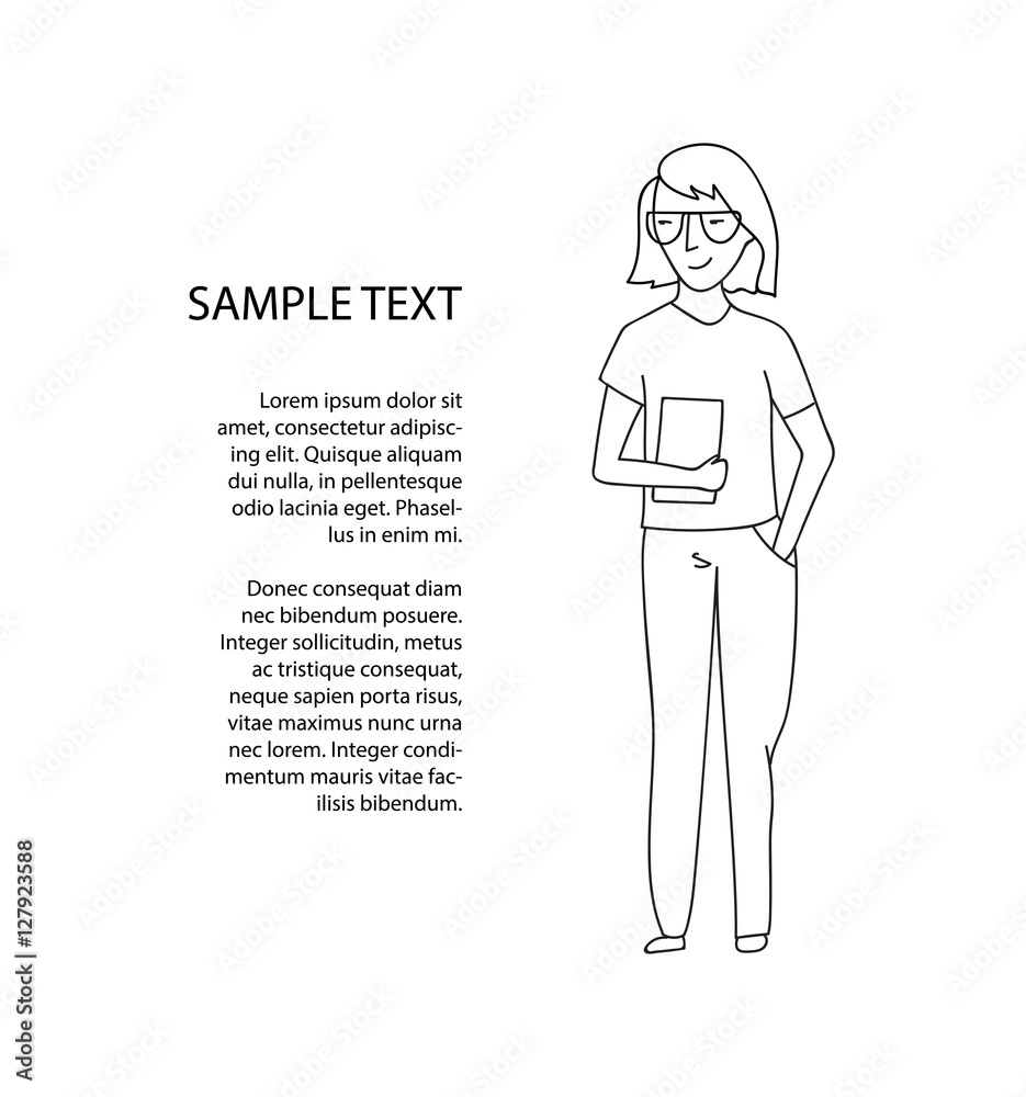 Woman holding book or tablet vector sketch Woman holding book or tablet vector sketch