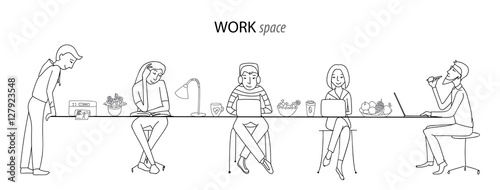 Work space thin line vector concept