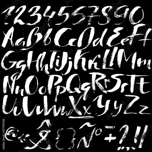 Hand drawn font made by dry brush strokes. Grunge style alphabet