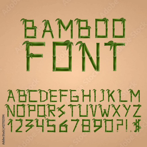 Bamboo font in asian style. Alphabet. Vector illustration.