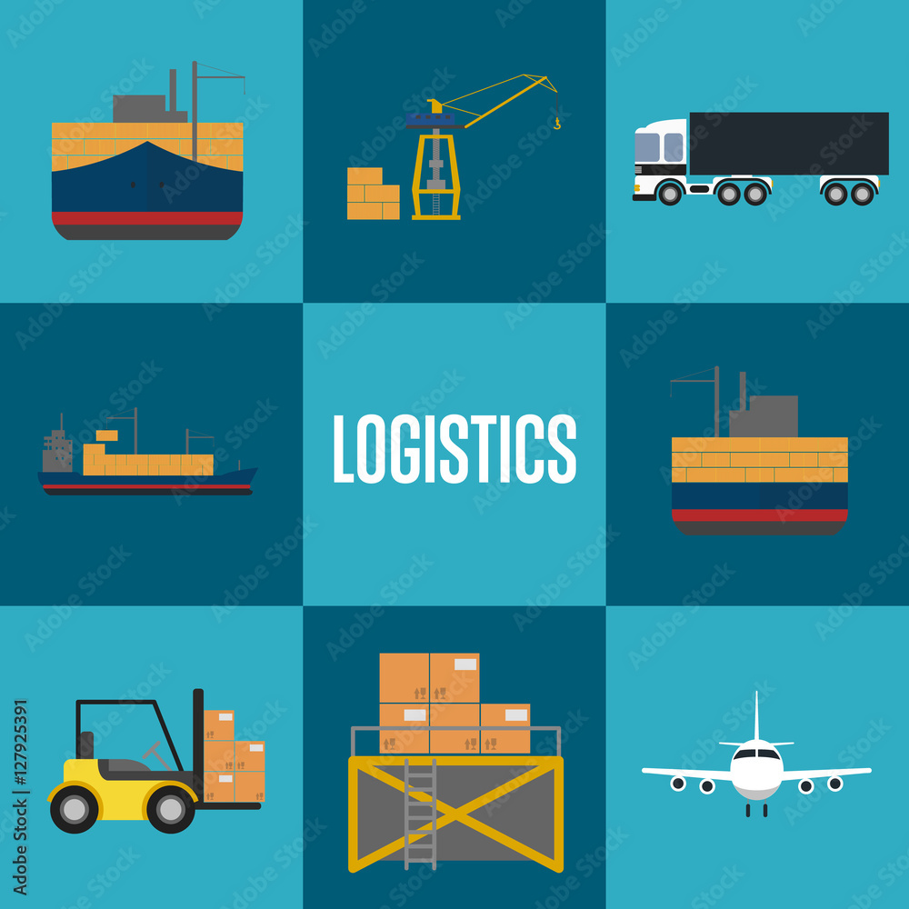 Logistics and freight transportation icons isolated vector illustration ...