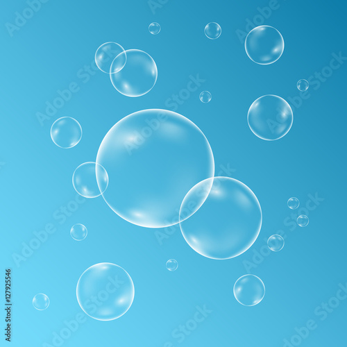 Underwater sparkling oxygen bubbles in water on transparent back
