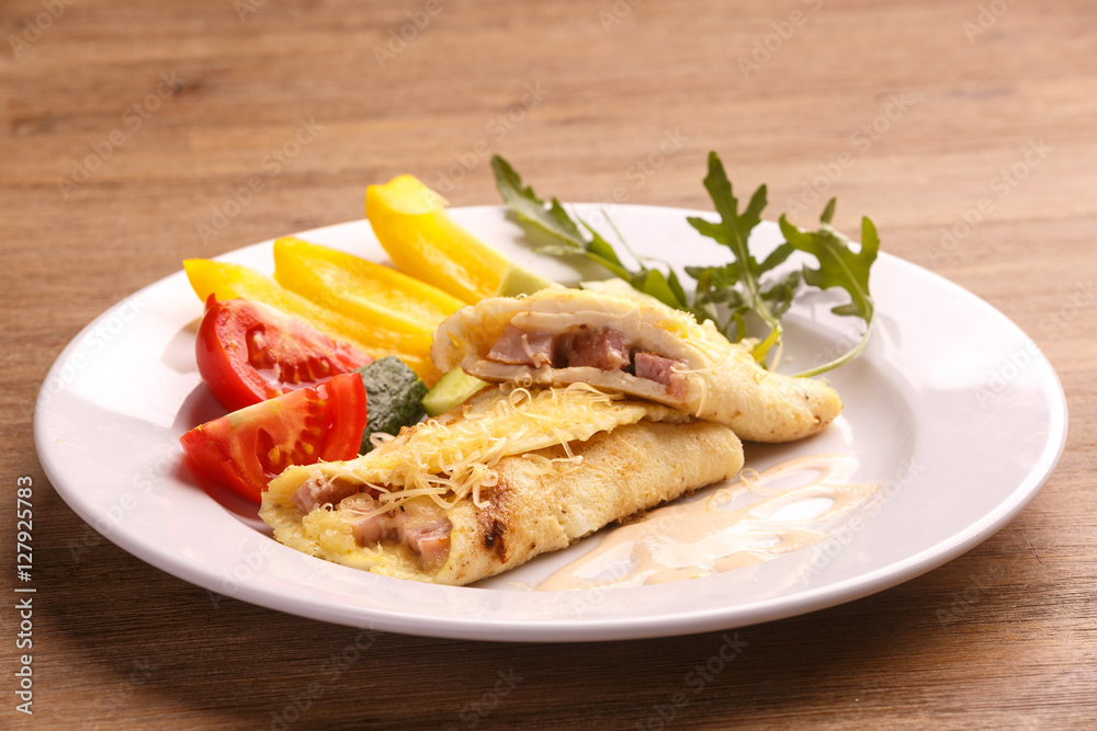 Fried asian egg rolls with pepper ant tomato Fried asian egg rolls with pepper ant tomato