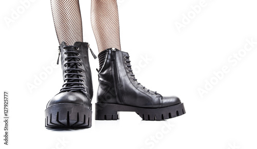 Black leather boots isolated on white background