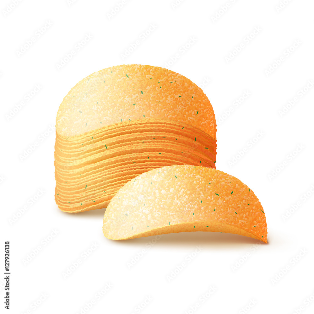 Vector Stack of Potato Crispy Chips Close up on Background Vector Stack of Potato Crispy Chips Close up on Background