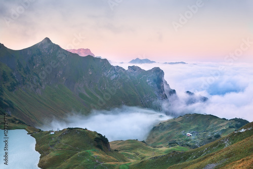 fog in mountains at sunrise