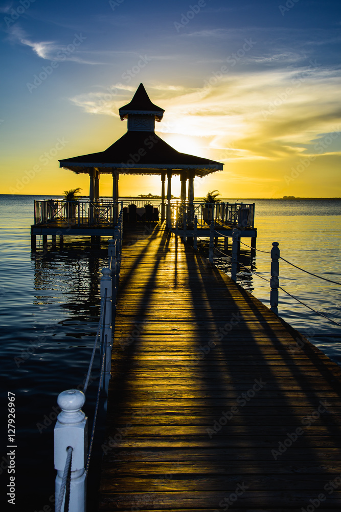 gazebo bridge sea at sunset gazebo bridge sea at sunset