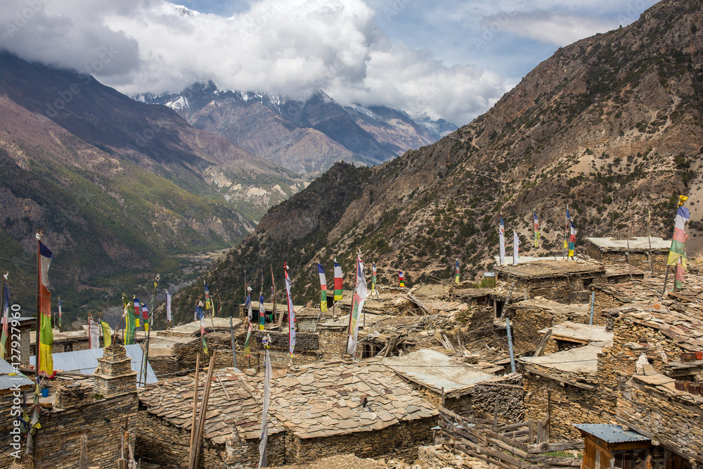 Upper Pisang village on the Annapurna Circuit Trek in the Himala