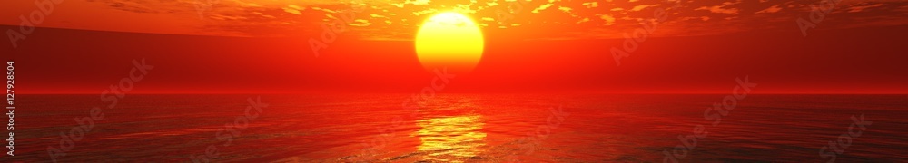 Panorama sunset at sea. Sunrise in the ocean.
 - obrazy, fototapety, plakaty 