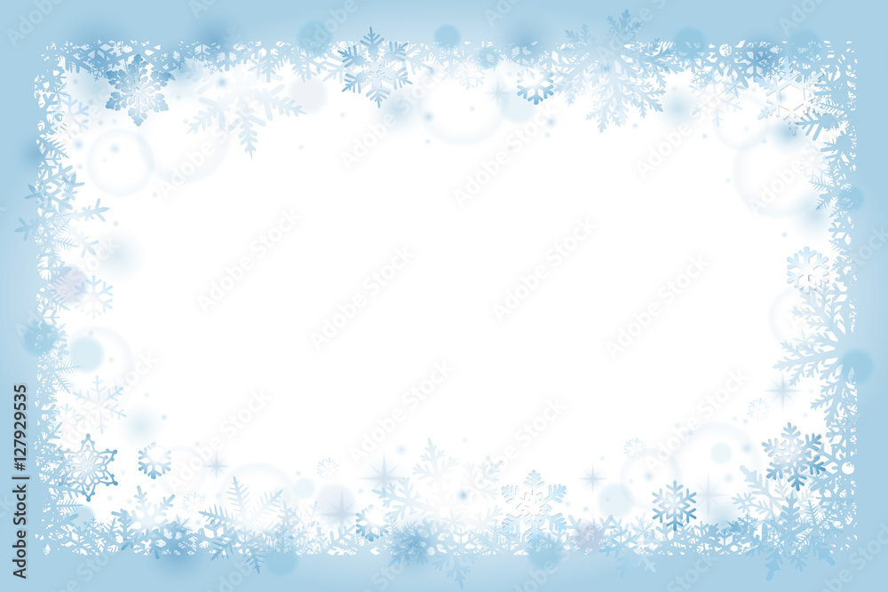 Winter snowflakes frame background