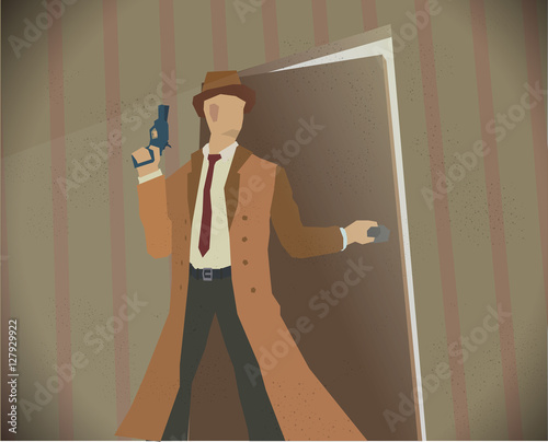 Detective noir style colored illustration.