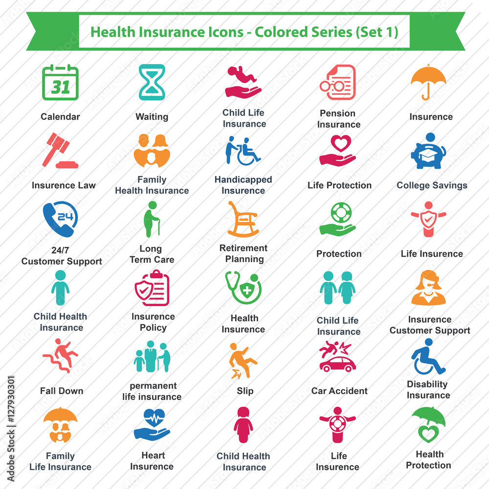 Vetor de Health Insurance Icons Colored Series (Set 1) do Stock
