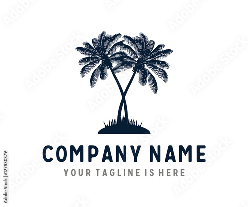 Wallpaper Mural Set Tropical Island Palm Trees Blue silhouettes Vector Logo Design Torontodigital.ca