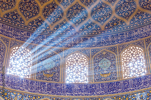Isfahan, Iran - December 13, 2015: Sheikh Lotfollah Mosque at Naqhsh-e Jahan Square in Isfahan, Iran. Ceiling view photo