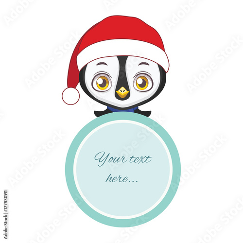 Cute penguin holding a circular frame
