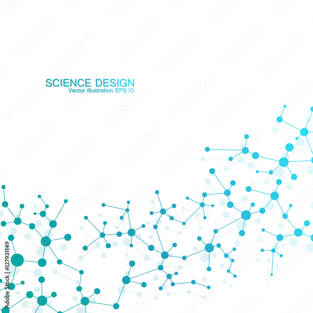 Structure molecule of DNA and neurons. Structural atom. Chemical compounds. Medicine, science, technology concept. Geometric abstract background. Vector illustration for your design.