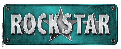 Realistic Chrome/metallic 'ROCKSTAR' text on a banner or metal p