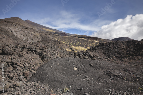 Etna crater and volcanic landscape around mount Etna, Sicily, It