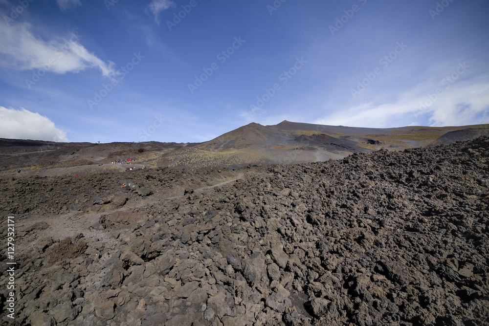 Etna crater and volcanic landscape around mount Etna, Sicily, It