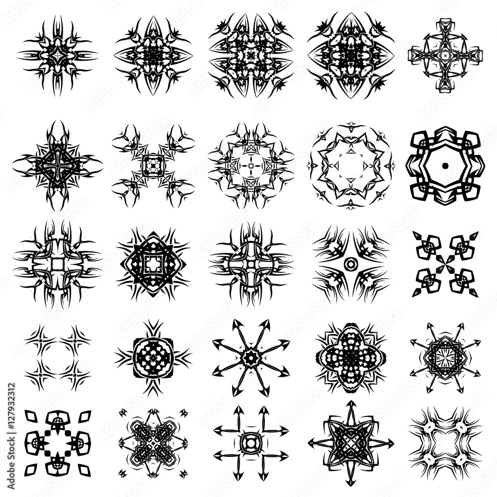Set of Different Tribal Rosettes Tattoo Design Isolated on White Background. Polynesian Design Set of Different Tribal Rosettes Tattoo Design Isolated on White Background. Polynesian Design