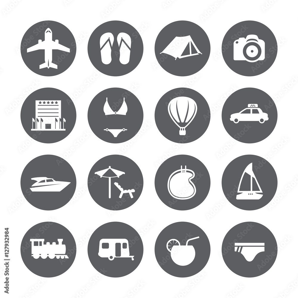 Travel icon set. Silhouette.Vector. Flat style. Travel icon set. Silhouette.Vector. Flat style.