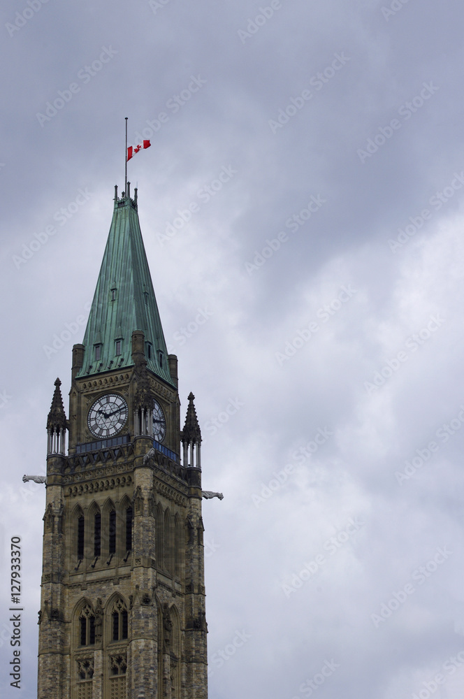 Canada flag half mast on Peace Tower