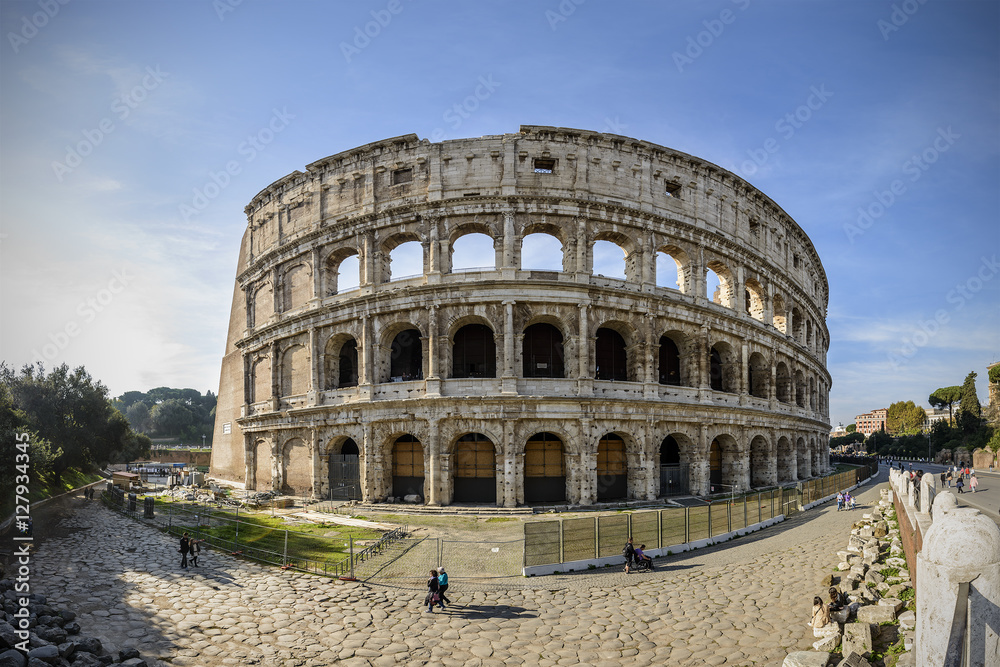 Wide angle view of Colosseum in Rome, Italy, Europe