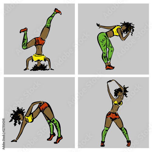 Dancehall girls, hand drawn