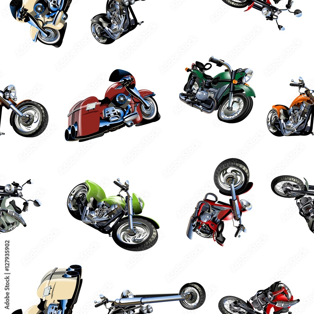 Fototapeta premium Cartoon Motorcycle seamless pattern isolated on white background
