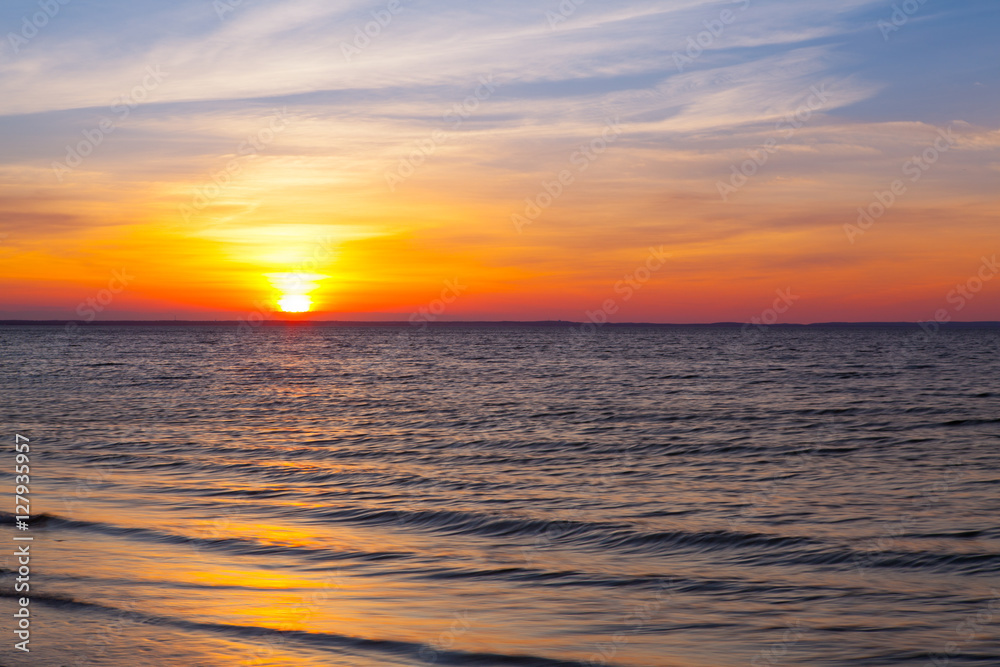 Stunning sunset on the empty beach, Cape Cod, USA