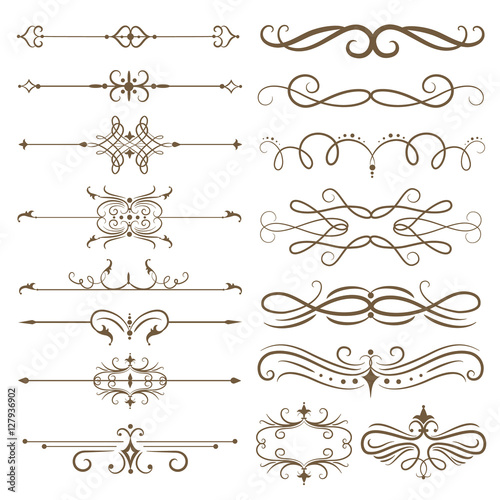 Antique decorative elements, and scroll elements, set page dividers. Vector illustration